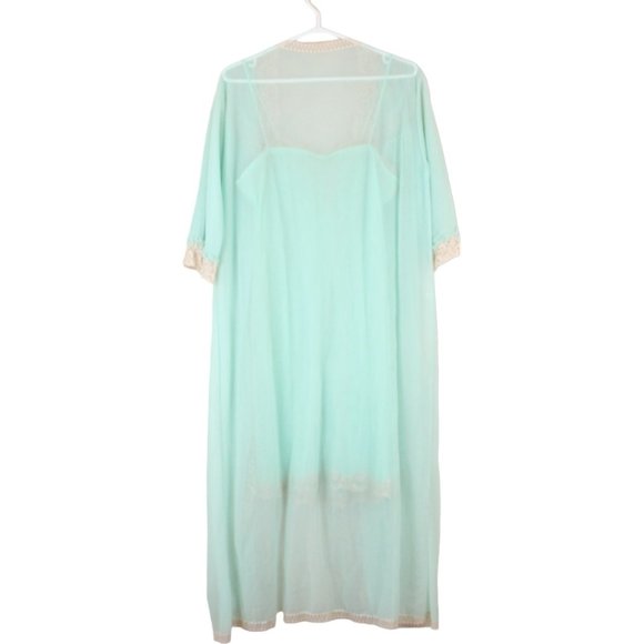 Vintage Elsser Peignoir Mint Green White Nylon Lace Robe & Nightgown Small SW32 - Picture 2 of 12